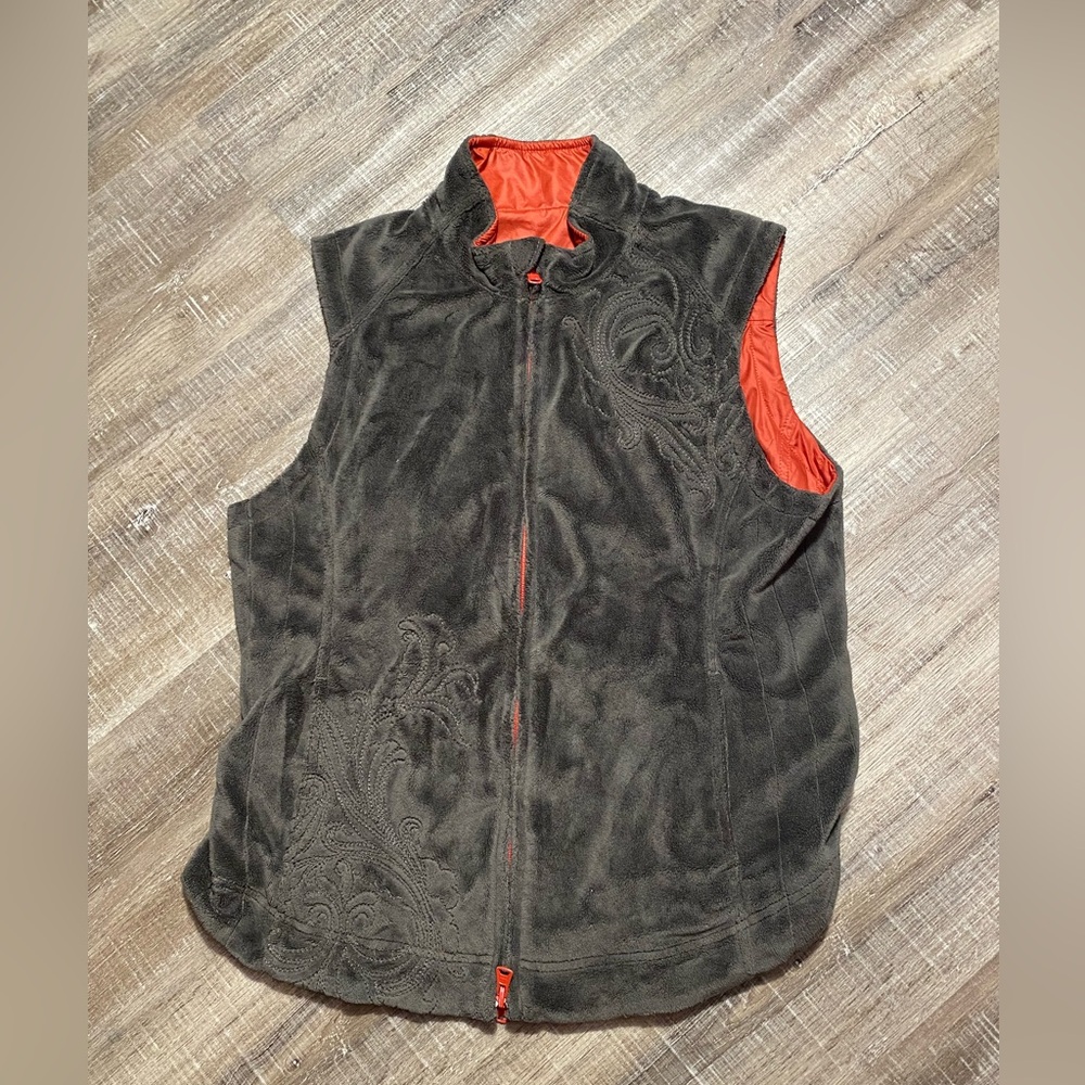 REI Reversible Vest Velvety‎ Soft Warm Gray/Orange Size Medium